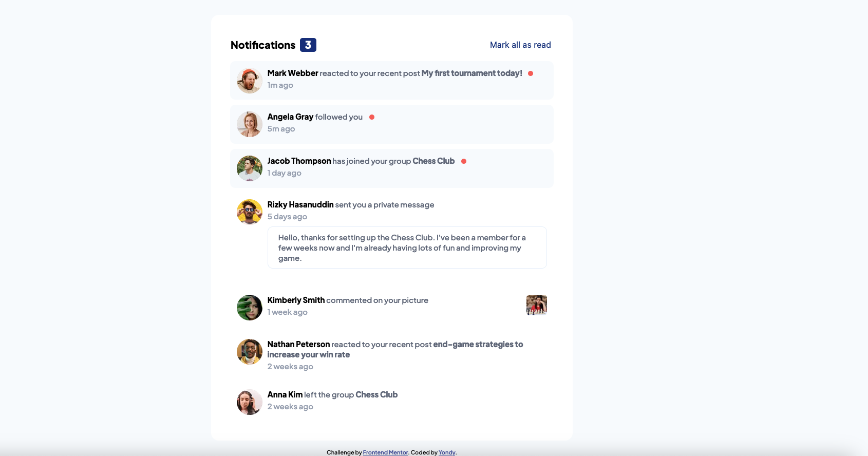 screenshot of notification page