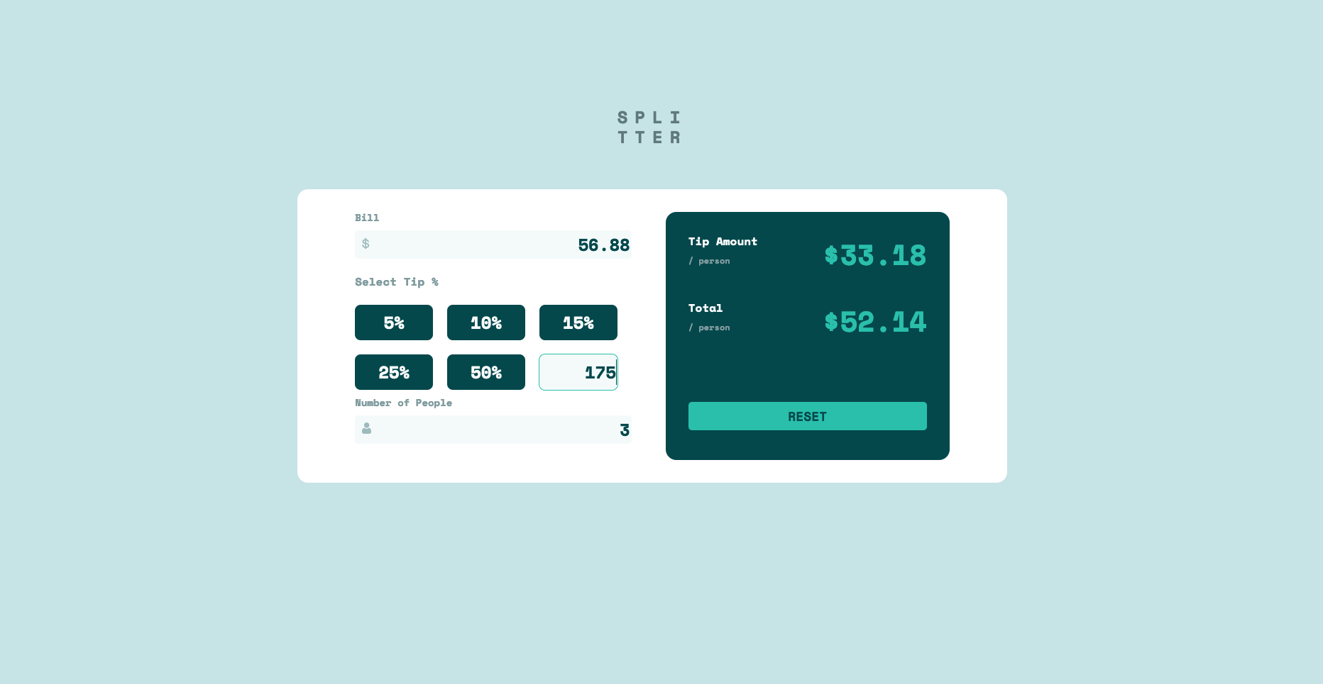 screenshot of tip calculator app